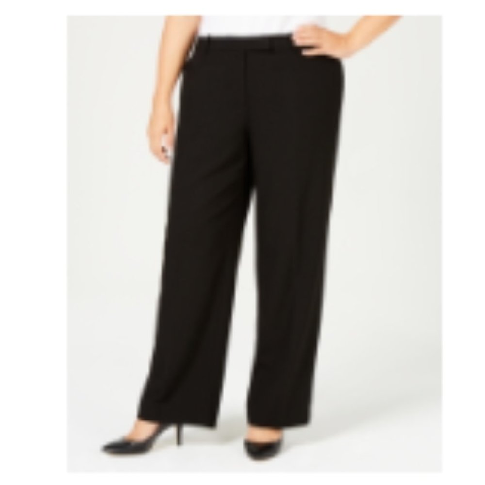 NWT Calvin Klein Womens Plus Petite Flat Front Wide Leg Pants Black 24P